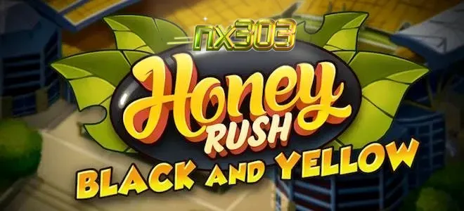 Tampilan visual slot Honey Rush Black and Yellow dengan desain heksagonal yang modern.